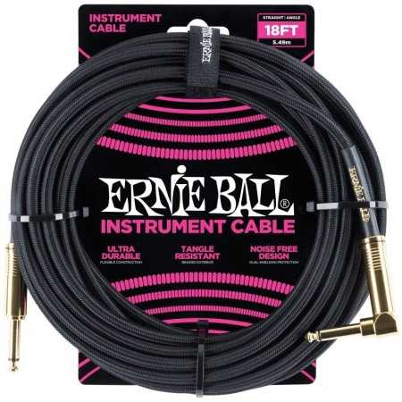 Ernie Ball 6086 - 5,5m Flätad Svart Instrumentkabel Tele/Tele