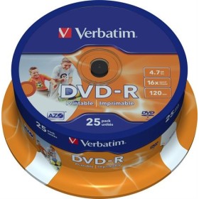 Verbatim DVD-R, 16x, 4,7GB/120min, 25-pack spindel, AZO, printable ...